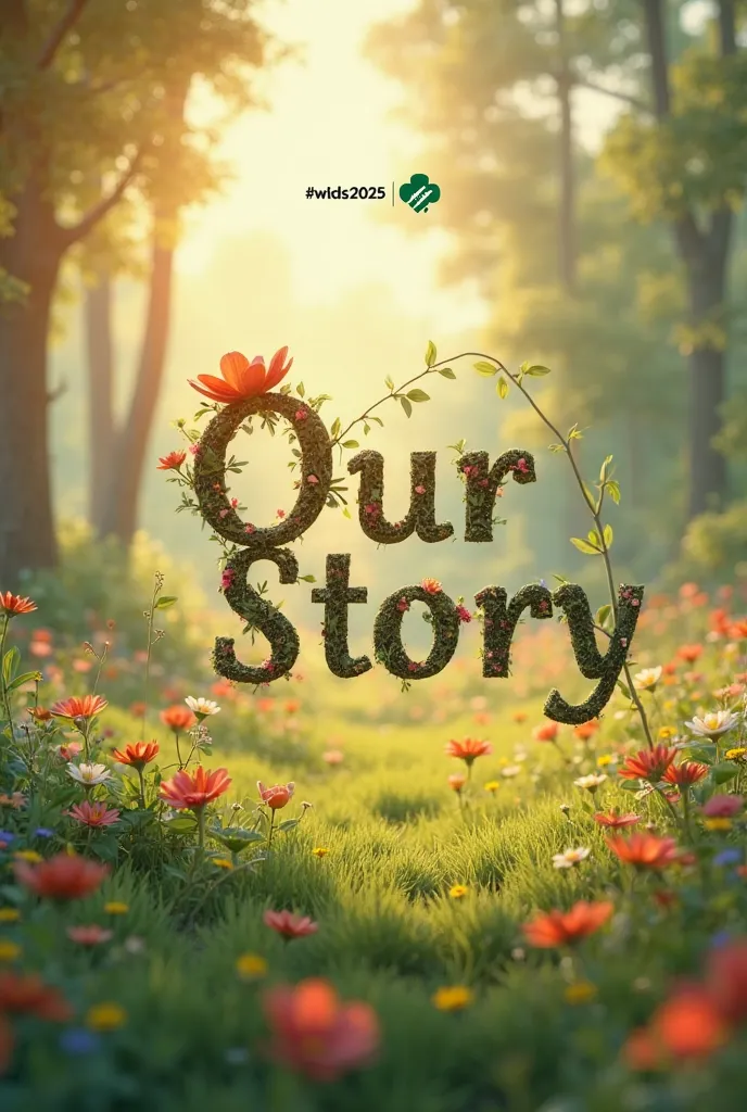 world thinking day girlscout with the word " Our Story" and on the bottom are "#WTD2025" no person just background and text