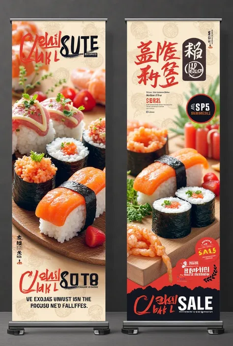 Banners for the sale of sushi supplies
