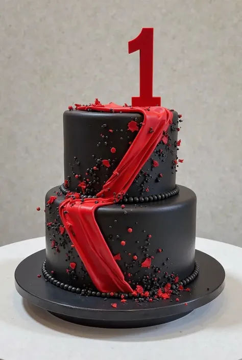 cake with cars design 2tier black and red combination with letter 1