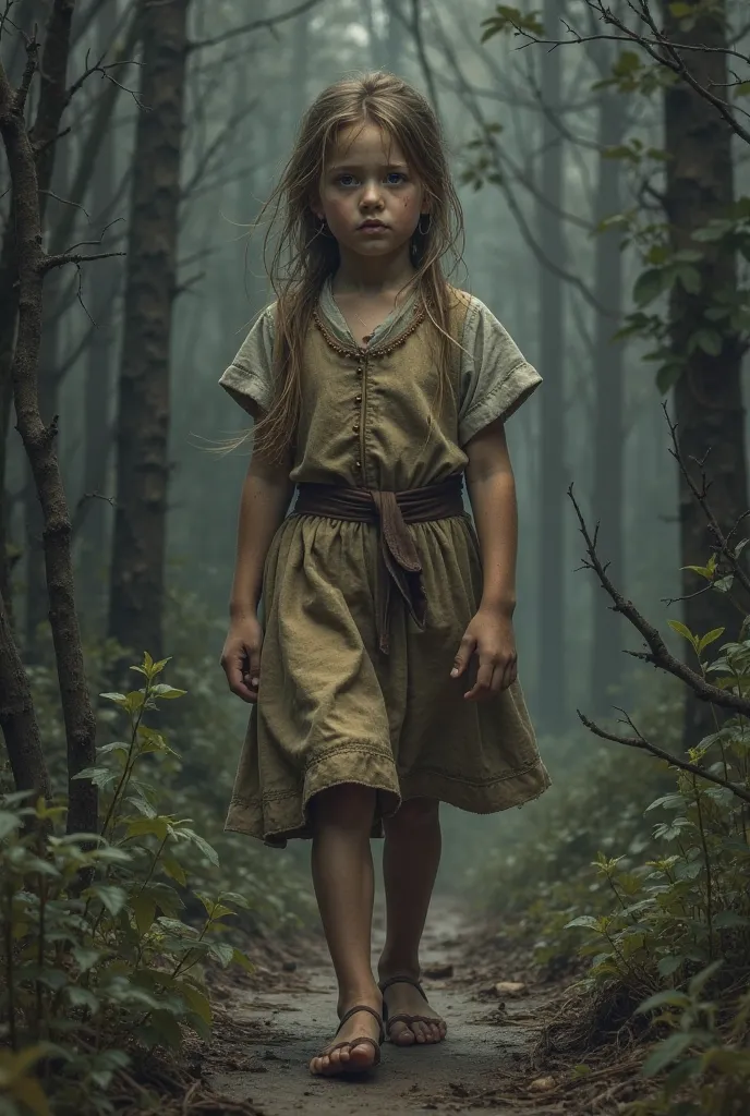  Russian Serf Girl,20 years old,poor, barefoot,short sleeves and dresses that were torn by the wind for a few years,After going through the forest for a few years