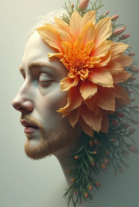 The face of Jesus half the face half the flower