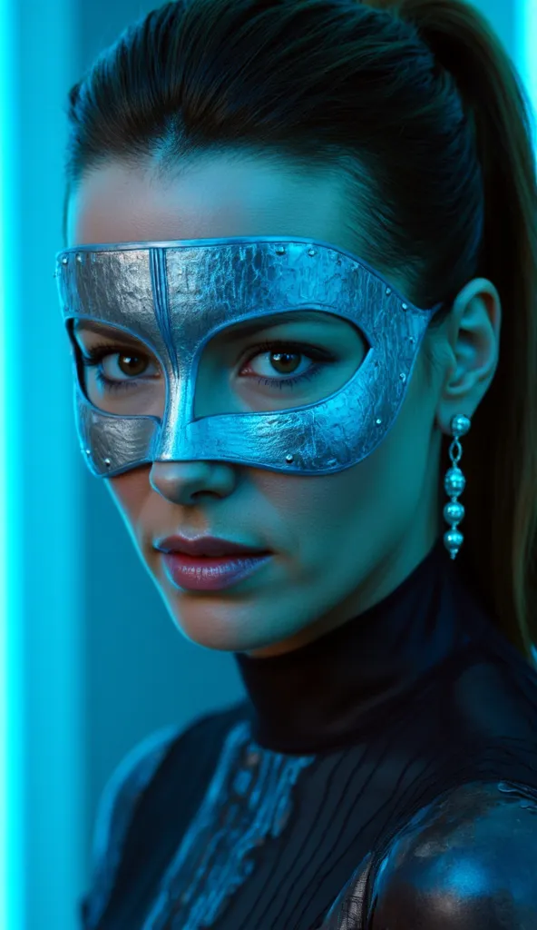  Here is a detailed prompt to generate an image  ** super realistic** by Kate Beckinsale, focused **only on the face**, with a shiny metallic blue mask and striking details:  

---  
**"Close-up hiper-realista do rosto by Kate Beckinsale,  in a bright and ...