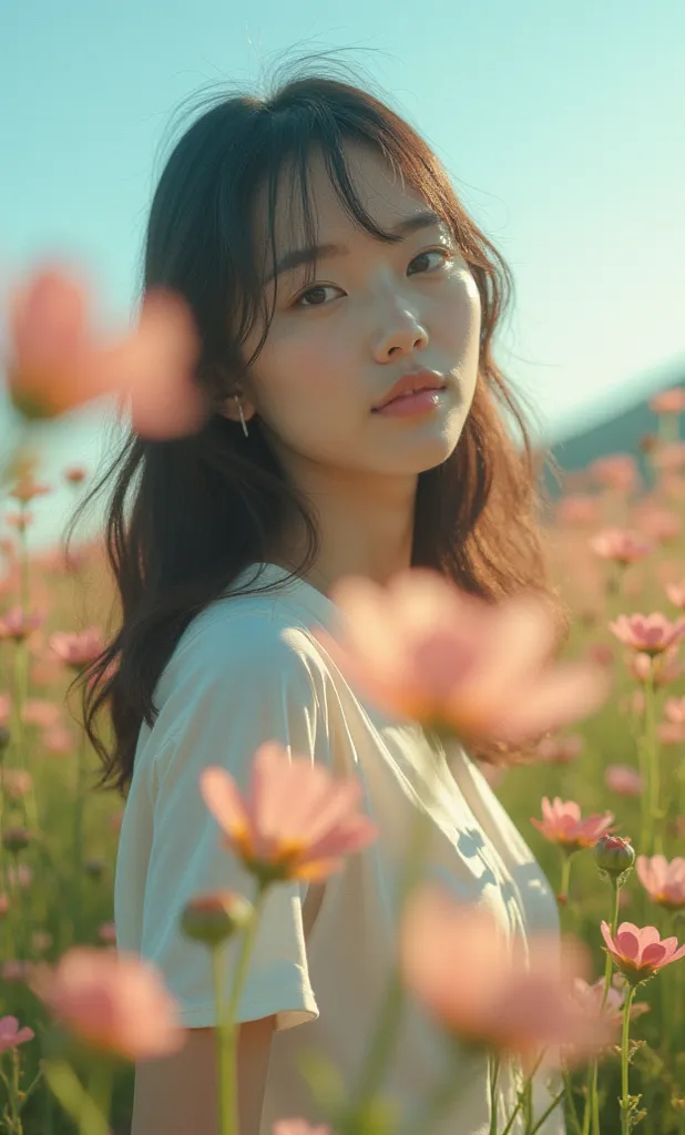  The poster that made the Canon EOS camera and its slogan ，Japanese 20-year-old beauty，  The poster included the slogan “We mean what you see”，and beautiful scenery  (A girl on the flower  )   was filmed in the third POV show  