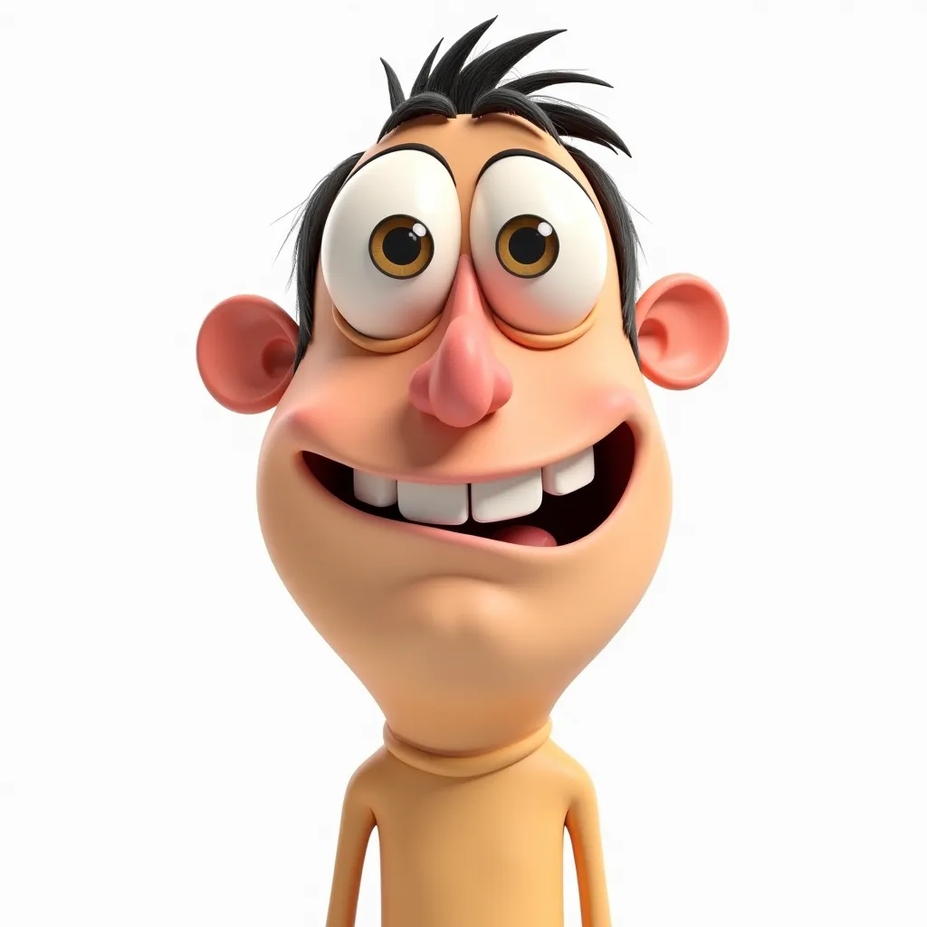 Generate funny human cartoon character front view on white background that ren like.