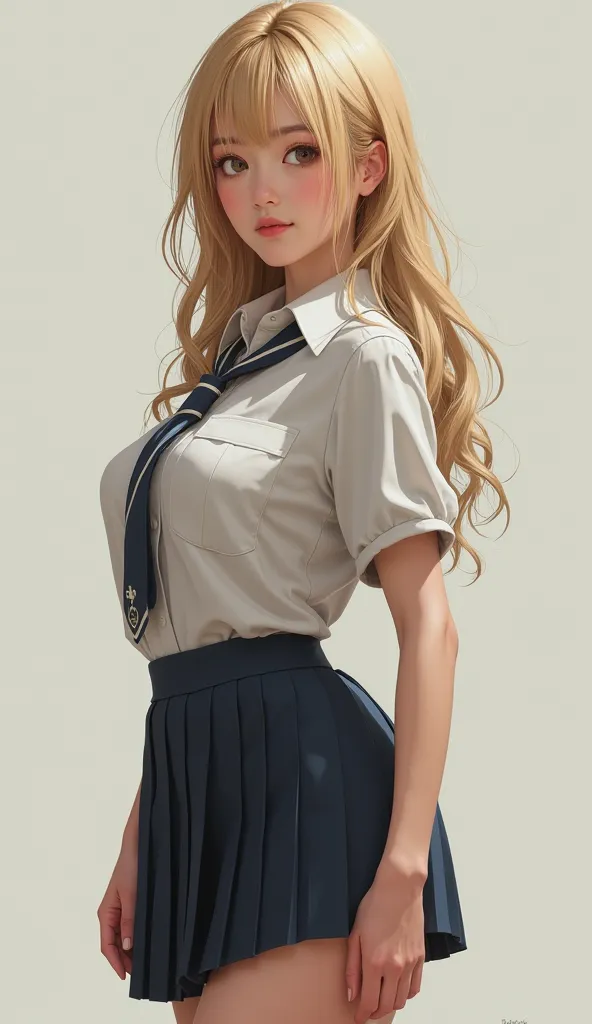 realistic　Blonde Gal　Big Breasts　uniform　Japan