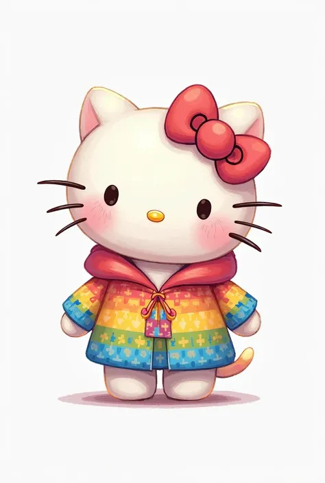 Hello kitty dressed as autism with her original colors and white background