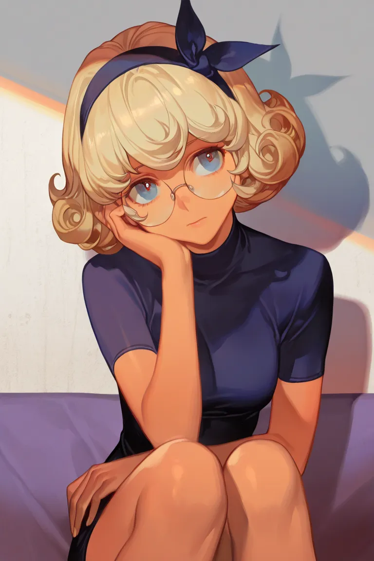 (Opening:0.0),1girl, masterpiece,best quality,amazing quality,
(Artists:0.00),
 rei_\(sanbonzakura\), ask_\(askzy\), hungry clicker, 
(Traits:0.0),
Small breasts , curly hair, (afro:0.6), short hair, blonde hair, tan,
(Dress:0.0),
Round eyewear, headband
(...