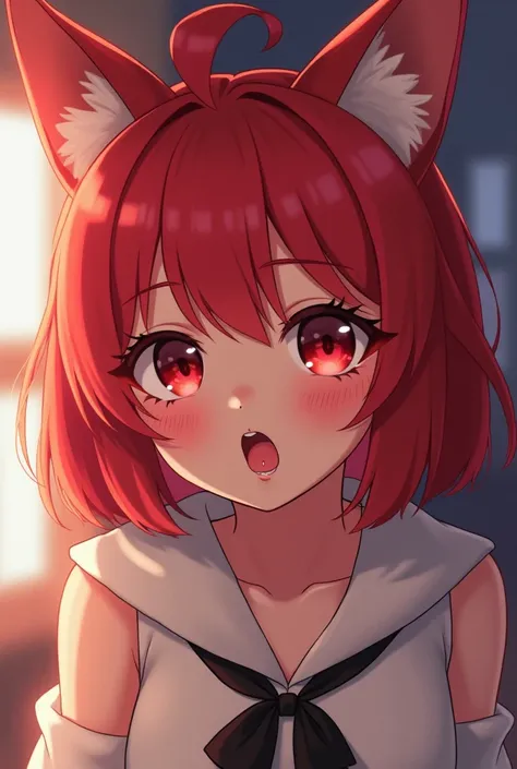 Shiba Miyuki, 1 girl, anime looks at the viewer, hare ears,  Reddish, open mouth, stick out your tongue, saliva, disturbance, heavy breathing, ahegao, anime, 