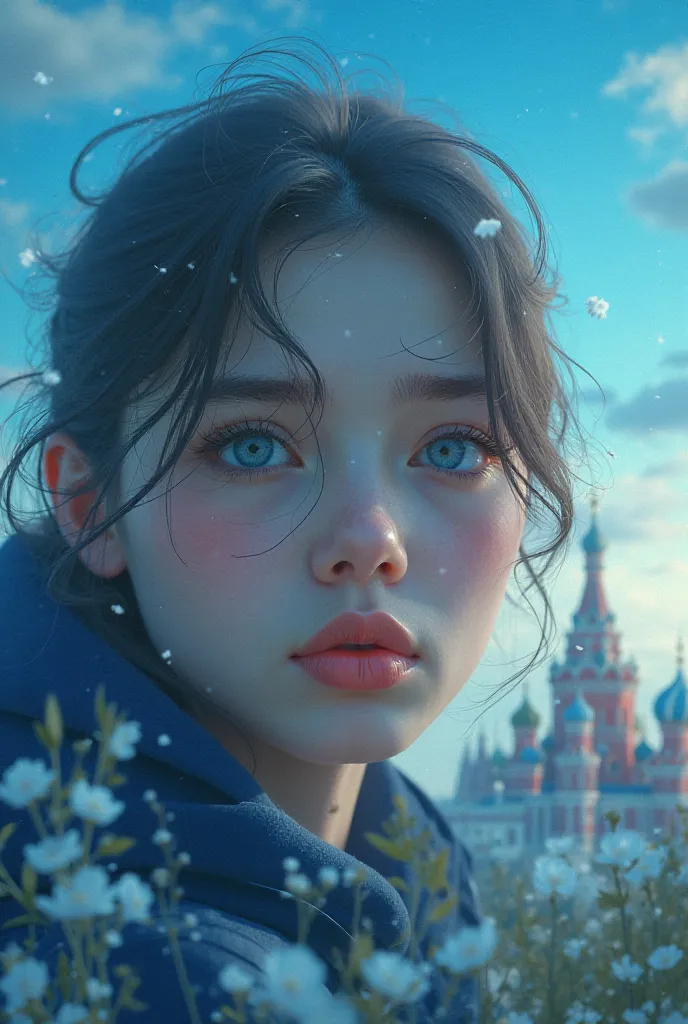 In Moscow in spring, beautiful blue eyes in the sky