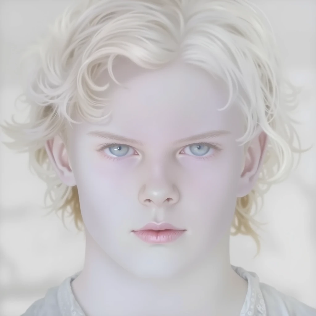 High quality, 8K,  Ultra HD, anime, Cartoon, albino,  blonde,boy, head, rostro, head on, 