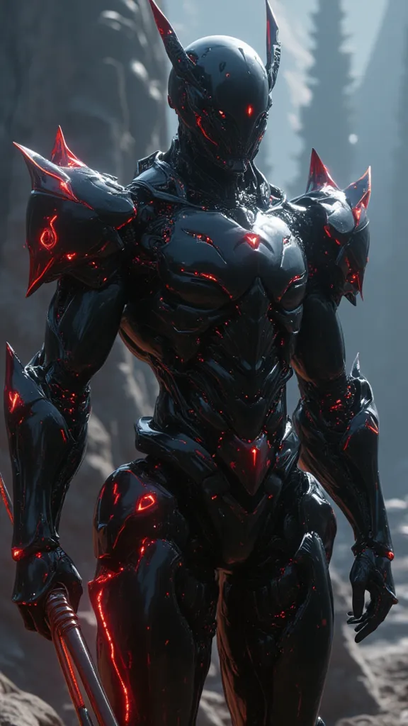 ((best quality)), photorealistic, photorealism, Photorealistic, high resolution, the god of creation, The masculine man, Crown like horn, grand mighty warrior,metallic exoskeleton, black sharp futuristic mecha armor, with digital hadgets and weapon, glow u...