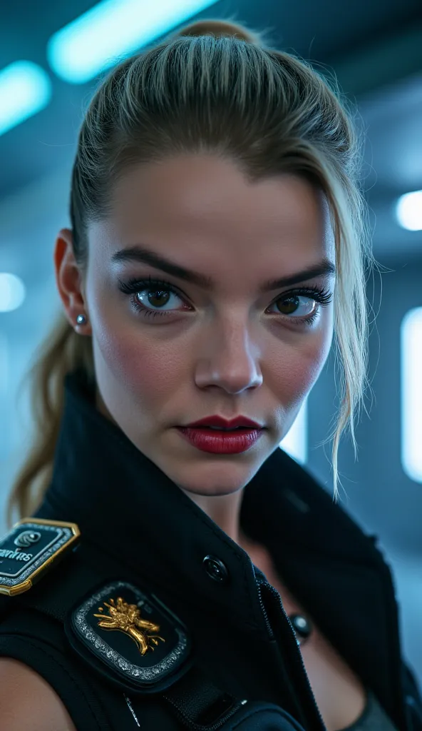  Here is a detailed prompt to generate an image  ** super realistic** by Anya Taylor-Joy as **Sonya Blade**, focused **only on the face**, with brilliant details and an impactful background:  

---  
**"Close-up hiper-realista do rosto by Anya Taylor-Joy a...