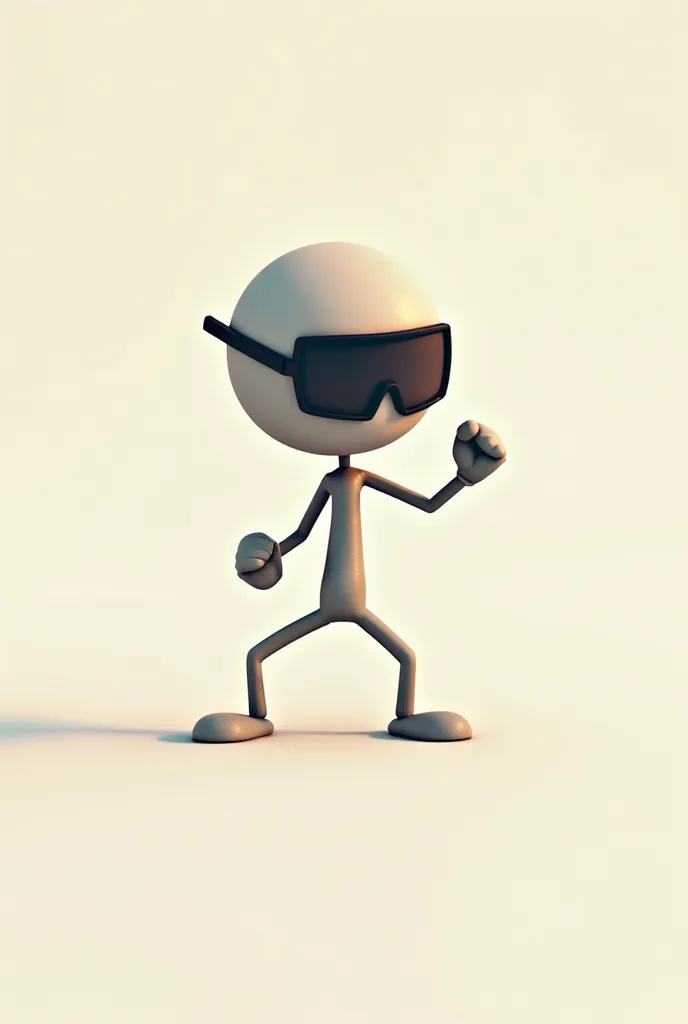 An animated StickMan with no eyes but glasses to cover up his eyes in a fighting stance