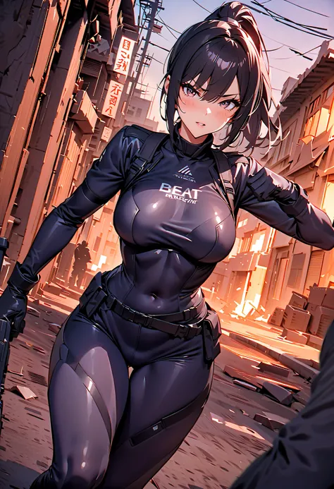 (masterpiece:1.2,Highest quality,Highest quality,Very  exhaustive:1.2),8k, wallpaper,(One Woman),( Future Female SWAT Team Member ),avoid being spotted by enemies.:1.6),((Profound)),( black tactical bodysuit that fits the body very well),(perfectionな体),(TA...