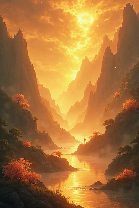 Mystical luminous scenery, golden. 