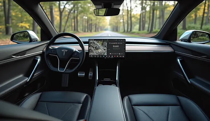  Give me images about this black  colour tesla model y juniper dashboard interior design 2025