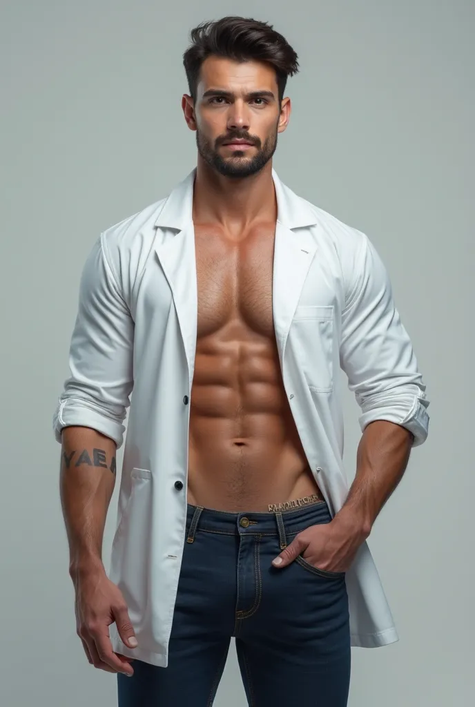 A handsome doctor with muscles and abs wearing a shirt