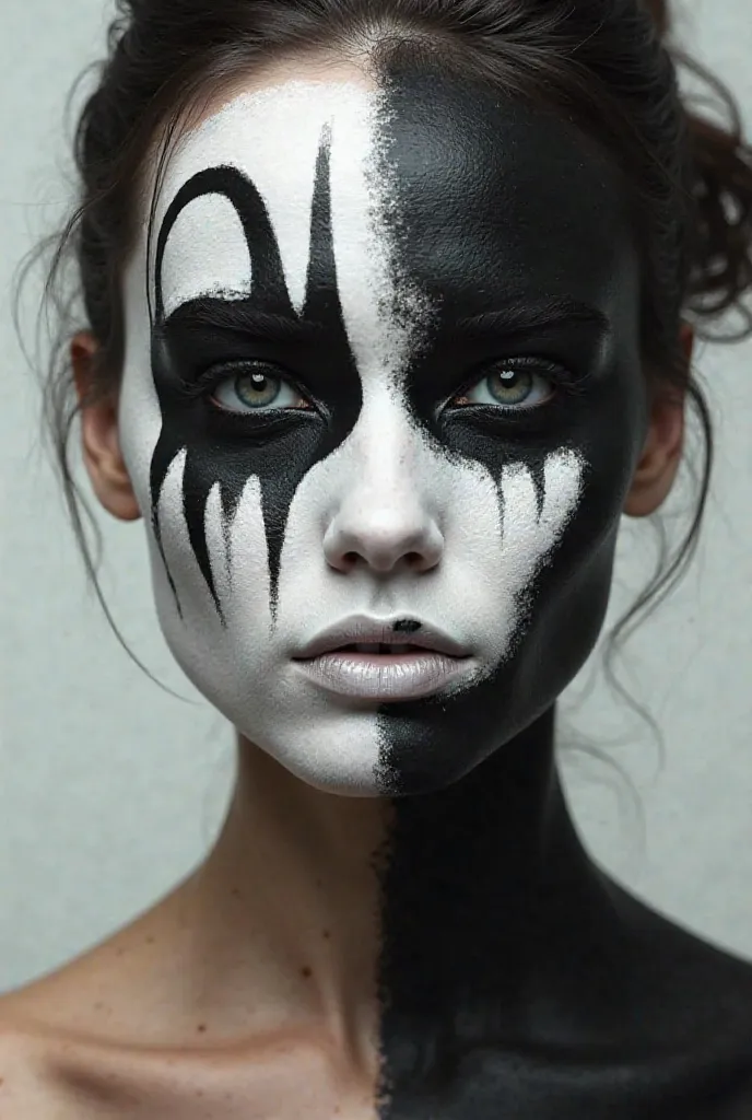 Give me design ideas to paint my face with black and white