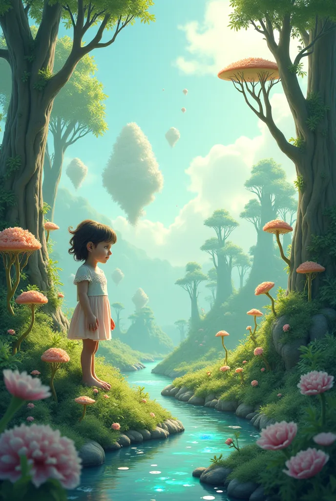 A environment with fantasy items with a young girl 