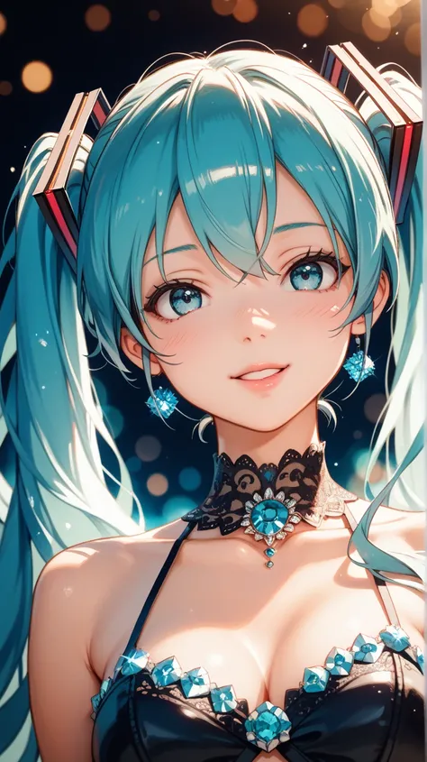 Hi-Res,high quality,masterpiece,Extreme detail,Photographic Reality,HDR,STUDIO LIGHTING,Bokeh Background,portrait,anime style, mysterious , Hatsune Miku,Expressive,Sexy Look,Mysterious, Fantastic,aura, charming,grace,delicate, perfect skin, BEAUTIFUL STYLE...