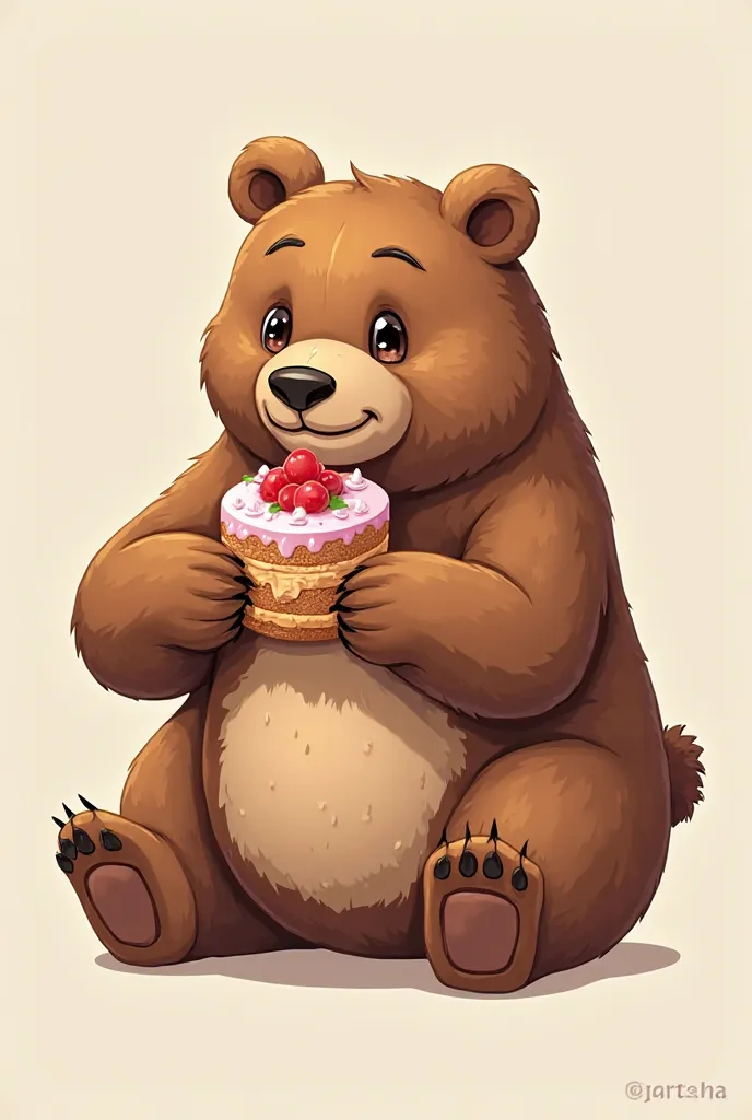 Create a logo for a pastry called Sweet Life represented by a brown bear that is eating cake in real life