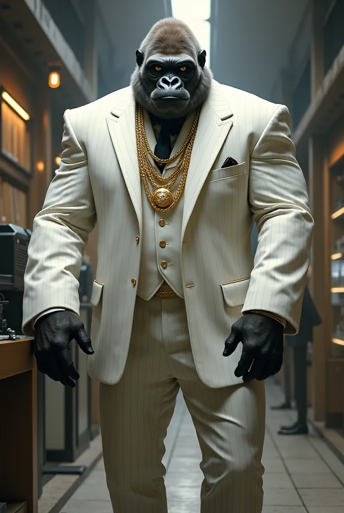 A massive silverback gorilla, dressed in an all-white pinstripe suit and gold chains. Talks in a deep, intimidating voice, but only calls you ‘.’ Every time something mildly inconvenient happens, he cracks his knuckles and asks, ‘You want me to take care o...