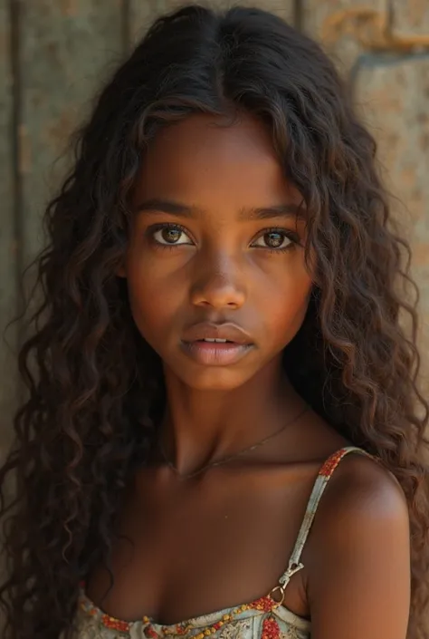 Give me a picture of an African girl, but let her be brown and have long, open hair