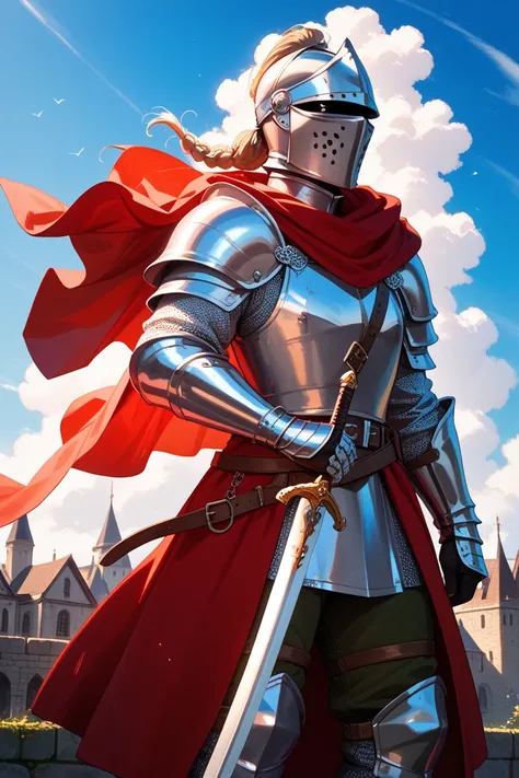 knight　I can&#39;t see your face　pocket　red cloak　blue sky　