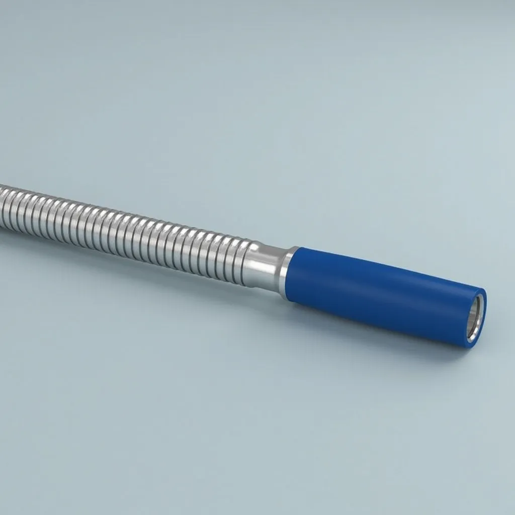 Polished aluminum ribbed handle for brooms with blue handle