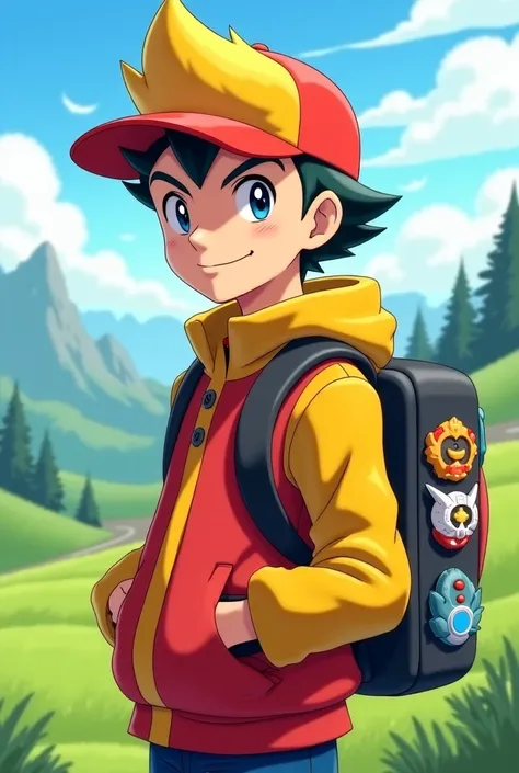 Pokémon trainer in red and yellow jacket with red and yellow cap hair 