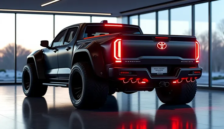 I can't extract an exact prompt directly from the image, but I can help craft a highly detailed and precise prompt to generate a nearly identical image. Here’s a refined version:  

**Prompt:**  
"A futuristic black pickup truck with an aggressive, modern ...