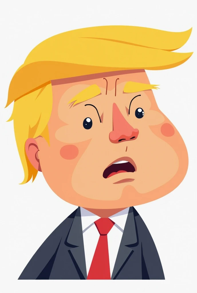 Create a flat, chibi-style, and minimalist Twitch emote of Donald Trump with an exaggerated and humorous expression of disbelief or sarcastic surprise. The design should be simple, focusing on bold shapes and a cartoonish, highly stylized aesthetic rather ...