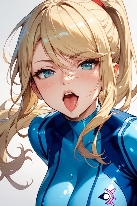 Zero Suit Samus has been captured by enemies and his boobs are being violently rubbed。Blushing his cheeks and sticking out his tongue、excited。