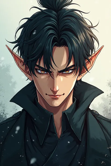 Elf-eared man, Japanese anime style, white to black, smirked