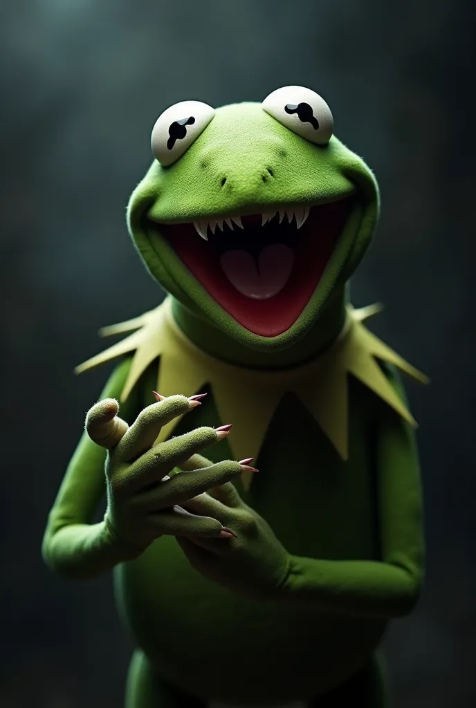 Create the terrifying Kermit frog talking about love