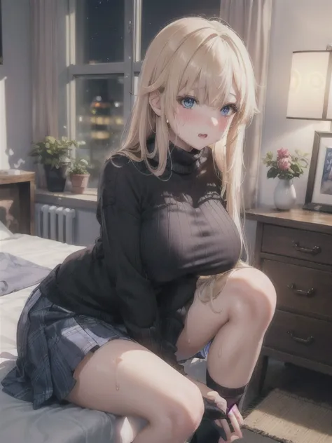 ((Best Quality)), ((masterpiece)), (detailed), One Girl,(Knee-length),Private Server,Model body type,Big Breasts,(Short skirt),(Black knit sweater),(Open Chest Button),((Black knee-high socks)), woman,(Mischievous Appearance),((Excited expression)),Viewer ...