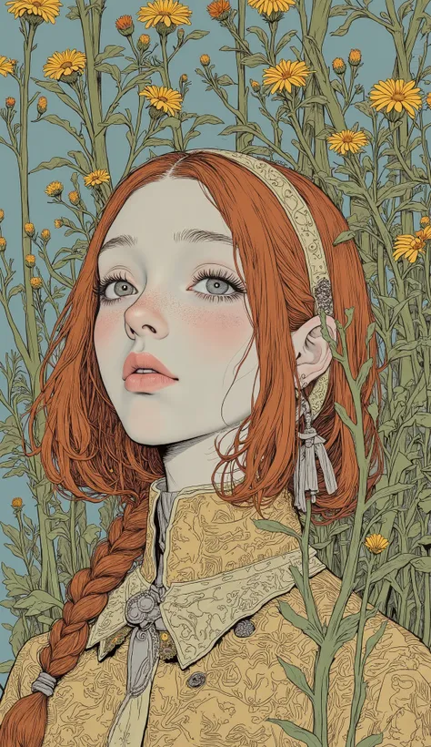 There is a picture of Anne of Green Gables,  Inspired by Katsuhiro Otomo , otomo katsuhiro style, by Otomo Katsuhiro,  pale and colorful architectural drawings by Yanagawa Nobumasa by Vadim Mellor , Katsuhiro Otomo style, Artist: Otomo Katsuhiro, Dynamic G...