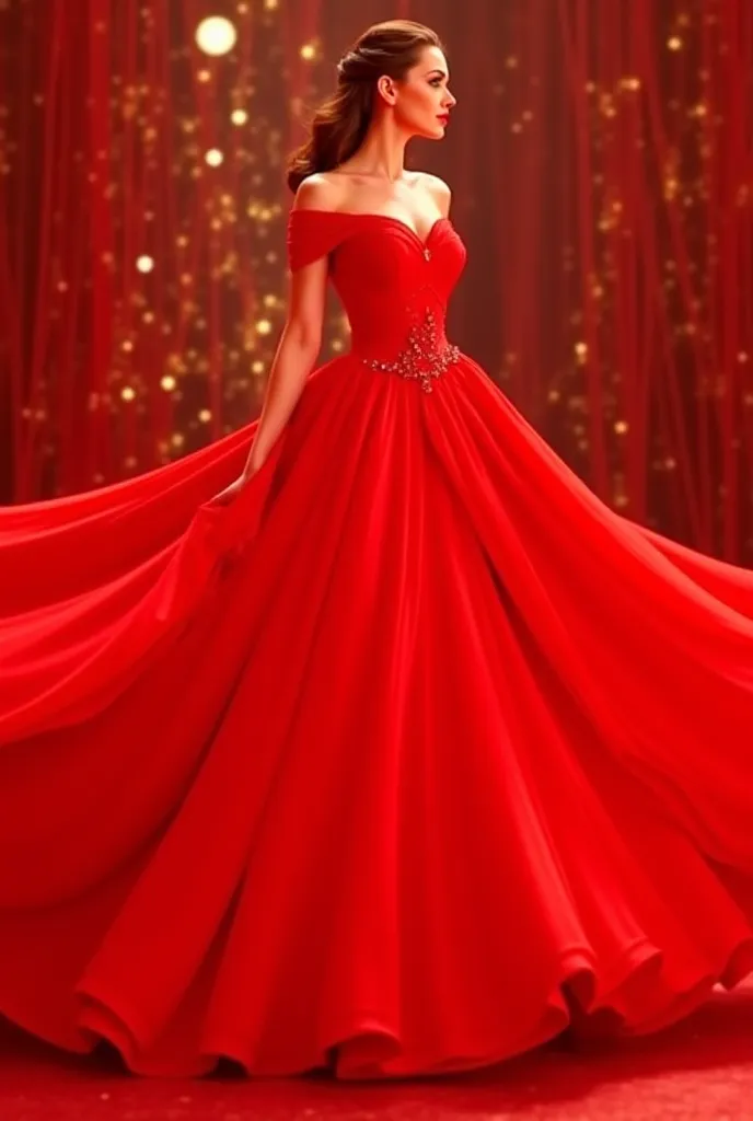 Her bodice was strapless red silk that flowed into a crimson skirt so full it covered a quarter of the room