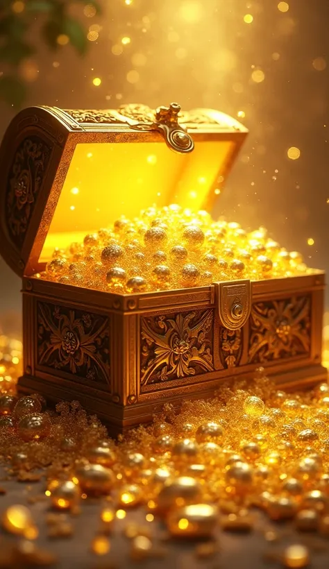 A chest being opened with golden treasures overflowing: Represents that what God has prepared surpasses any human expectation.