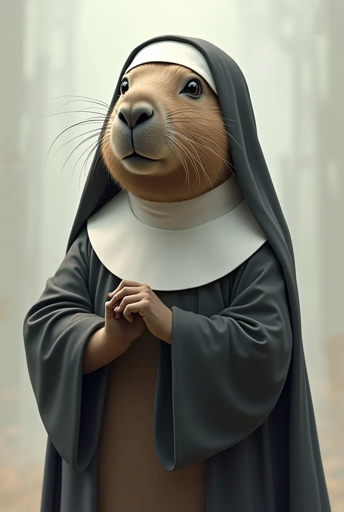 Capybara in emotion nun costume