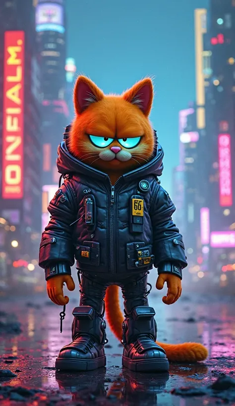 digital art, {prompt}, irakli nadar, trending on cgsociety, digital art, garfield the cat, cyberpunk cat, anthropomorphic cat