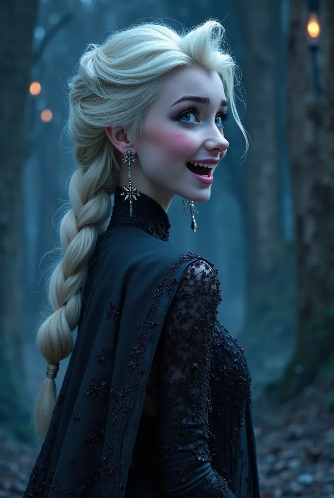 Elsa from Frozen , HOT POST  ,  pose  ,  WEAR EARRINGS,　dark blue gothic fashion　devil　Joy　 surprised expression　　vampire　hell　Medieval Princess 

