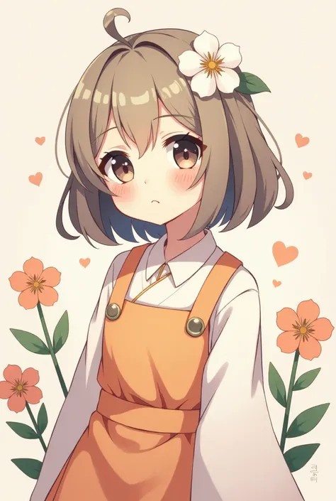 an illustrated character variation inspired by a specific flower and mood, in a Soft Pastel Impressionism style with flat colors and a sketch-like aesthetic reminiscent of Tabekooji. The character’s hair color, outfit, and background theme should reflect t...