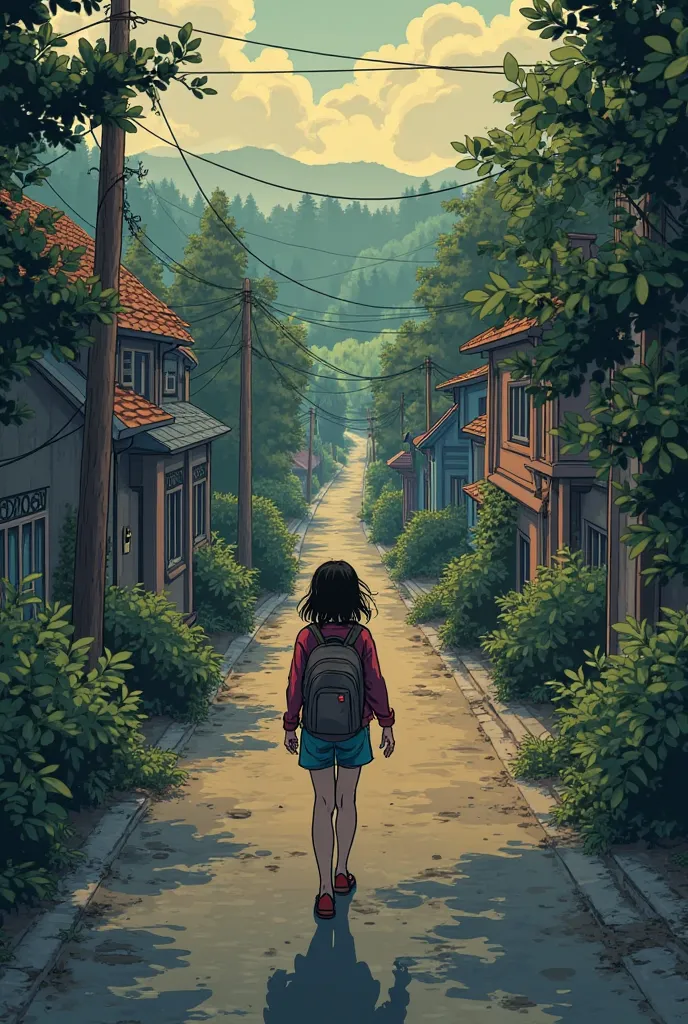 Title: Awakening
Page 1: Introduction to the Protagonist and Setting

Panel 1: A wide shot of the small, quiet town where the protagonist, Lila, lives. It’s late afternoon, and the streets are empty.
Panel 2: Lila, a 16-year-old girl, is walking home from ...