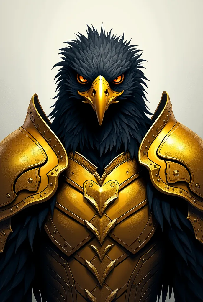 A casual black and white eagle, with shiny gold armor looking at me with an evil eye, A very top brabaaa