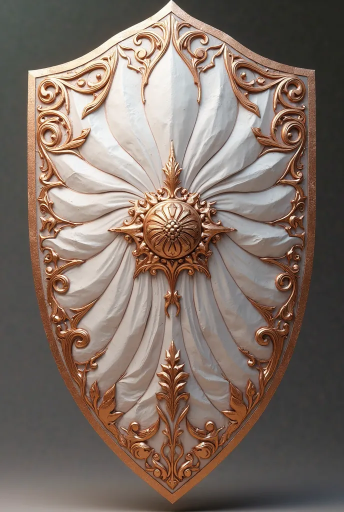 A shield with a shell and that has rose gold white and that is related to beauty 