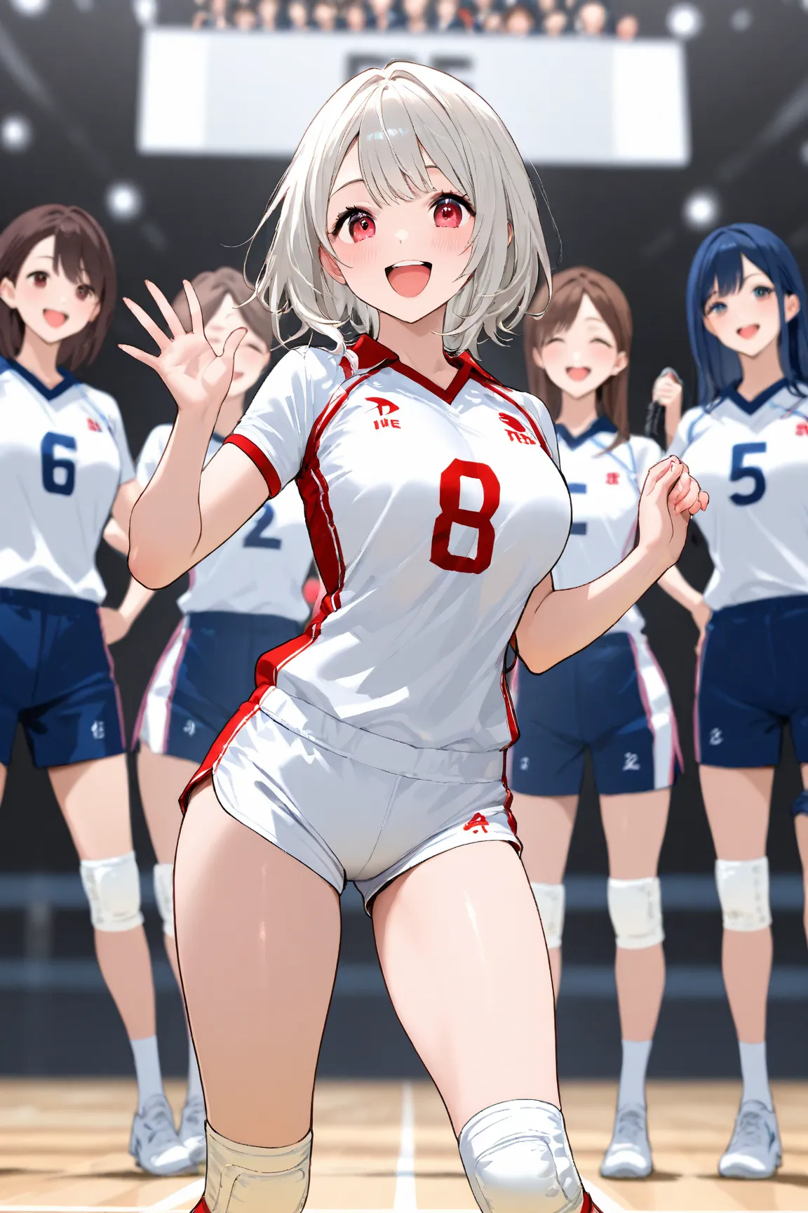    Excited、smile、woman、small breasts、 color、 volleyball、uniform、 sports、Several people、Big Breasts、 thighs、 whip