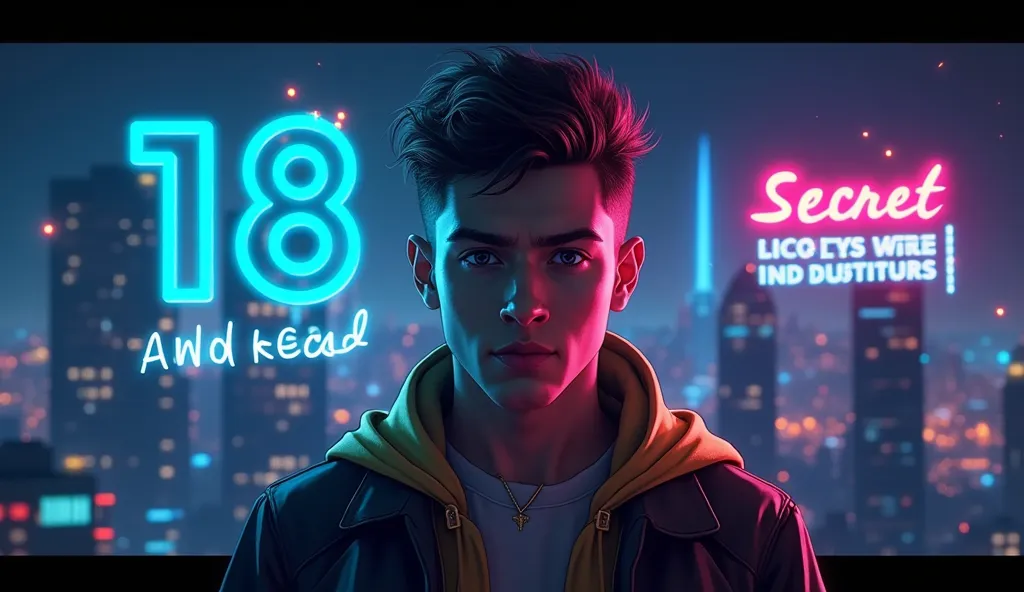 Design a bold, high-energy YouTube thumbnail with a dark, moody color scheme (deep blues, blacks, and purples) contrasted with vibrant neon accents (electric blue, neon pink, or bright yellow) to create a striking visual. Feature a young, ambitious individ...