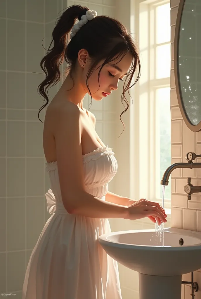  girl washes in the bathroom 