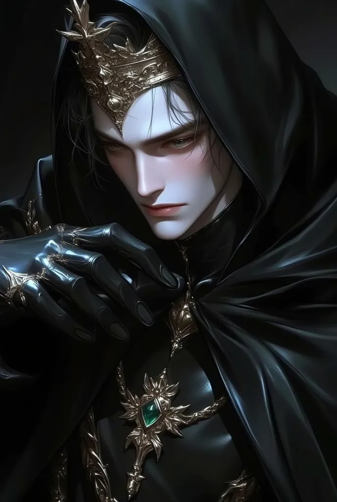 ((best quality)), ((masterpiece)), ( detailed), um retrato de um  Older man,  Older man,  WITH CLOTHES FROM THE MIDDLE AGES , He's a king , He has hair that falls under his eyes and wears a crown, and dark blue eyes, He is mysterious, Cold, and incredibly ...